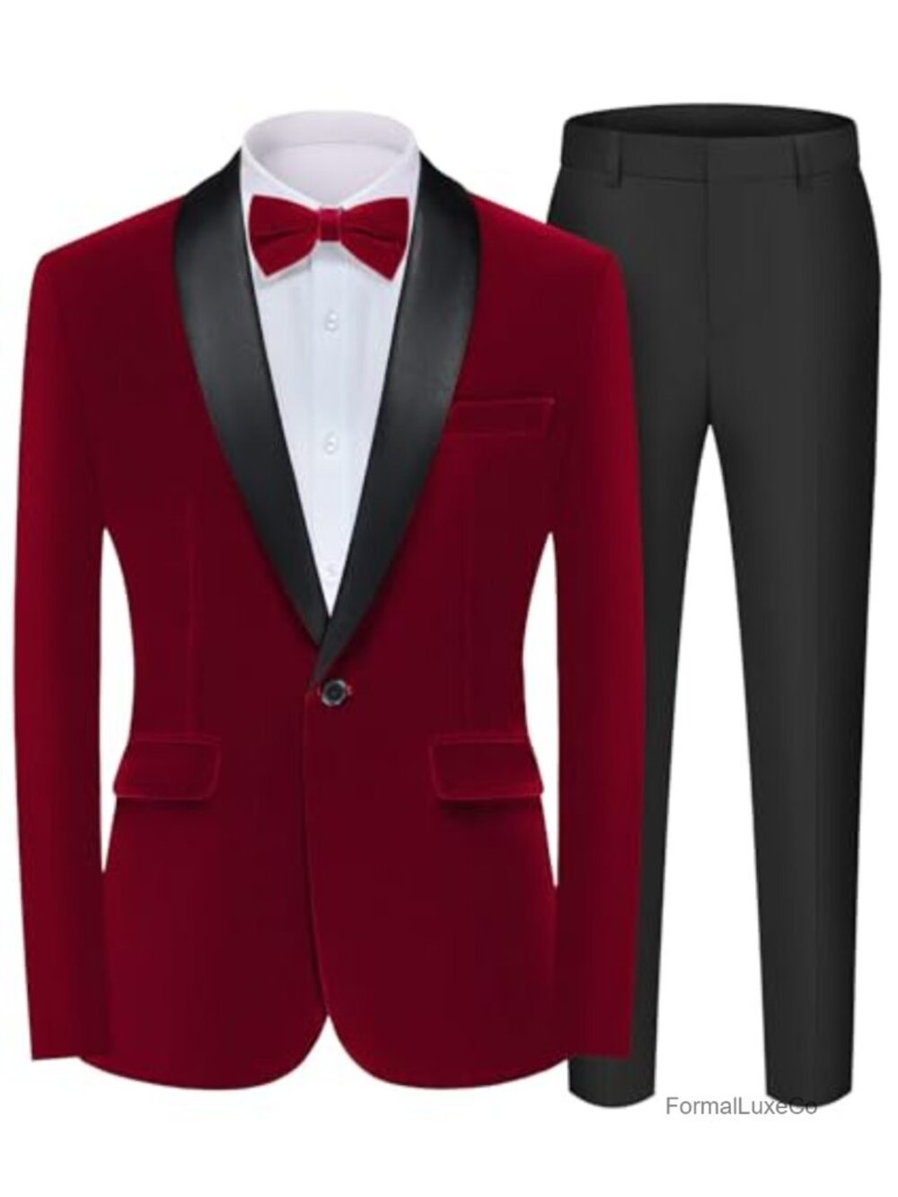 Men's 2 Piece Velvet Suit Peak Lapel Slim Fit Tuxedo Blazer & Pants